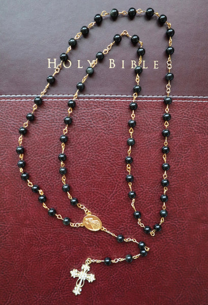 Rosary hot with Obsidian Beads and Bronze